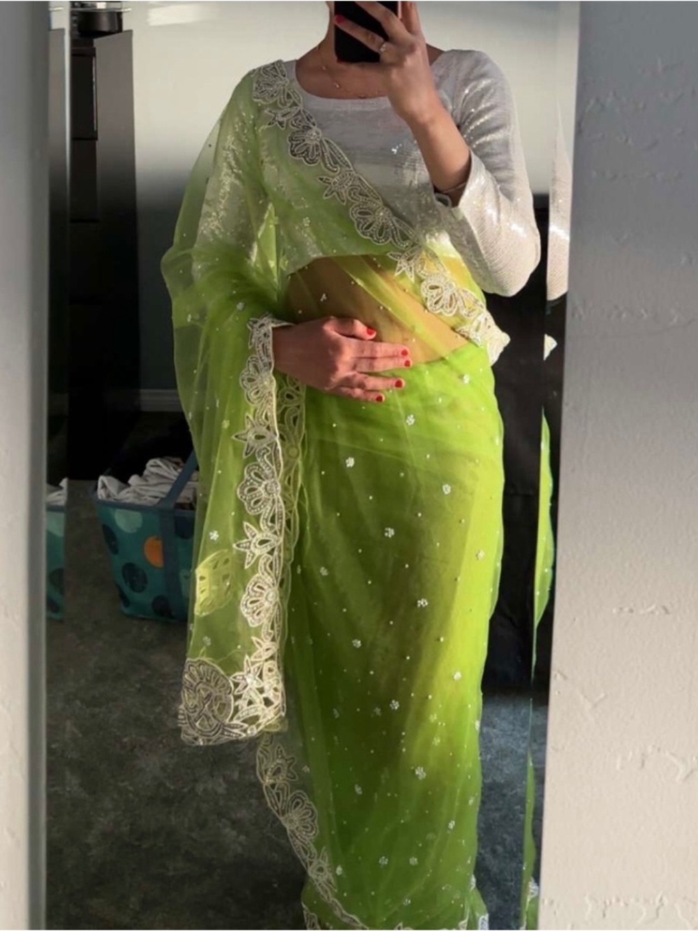 Lime Green Embroidered Saree